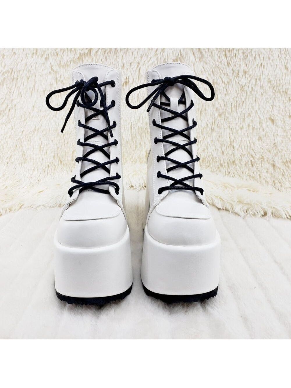 White Matte Chunky Platform Goth Punk Ankle Boots Camel - Picture 12 of 14